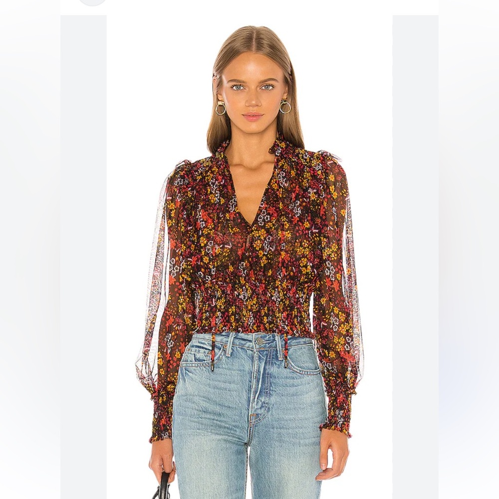 FREE PEOPLE 
Twyla Smocked Floral Mesh Top - Picture 4 of 14